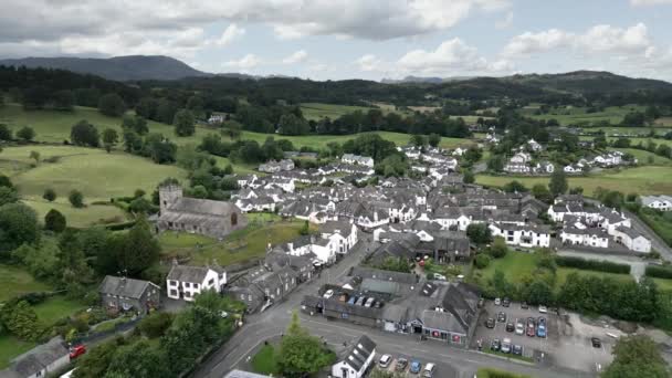 Dron Letecké Záběry Hawkshead Village Lake District Cumbria Vesnice Stále — Stock video