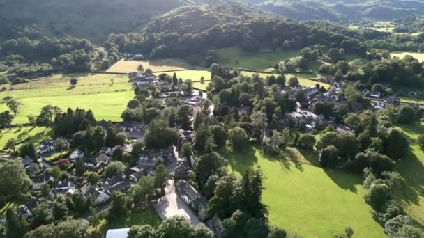 Letecké Video Záběry Grasmere Village Town Cumbrian Lake District National — Stock video