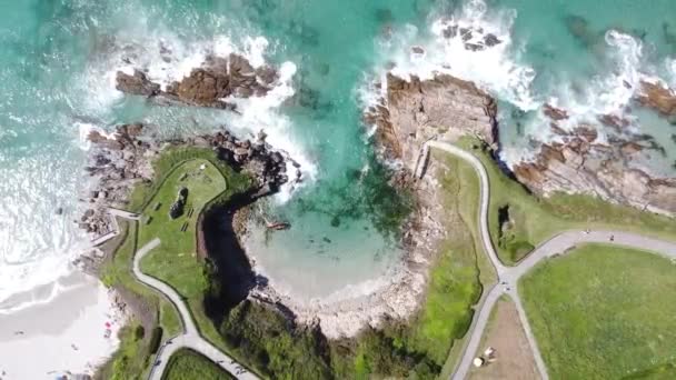 Drone Vista Aérea Superior Uma Praia Lua Mel Galiza Espanha — Vídeo de Stock