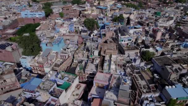 Jodhpur Rooftop Cityscape Langsamer Vorwärtssalto Der Den Schuss Etabliert — Stockvideo