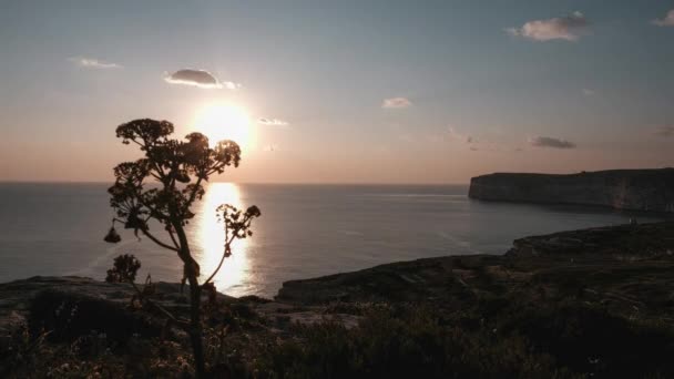Прошло Время Медленного Заката Опускающегося Средиземным Морем Погружая Экран Тьму — стоковое видео