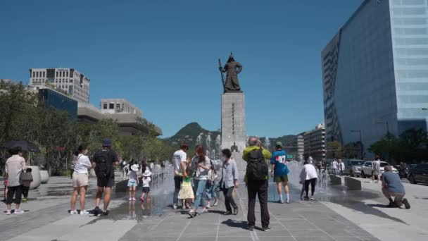 Statue Amiral Sun Shin Gwanghwamun Plaza Rénovée Séoul Corée Sud — Video