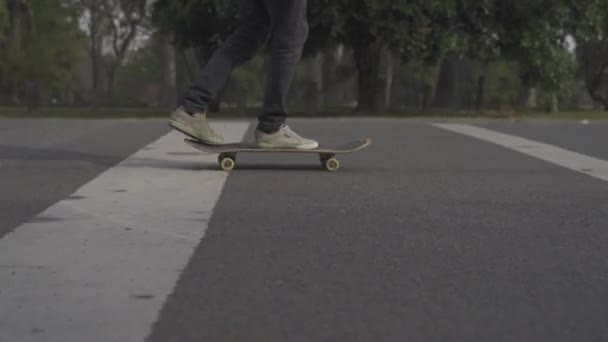 Tir Latéral Dynamique Niveau Sol Suivant Côté Patineur Alors Monte — Video