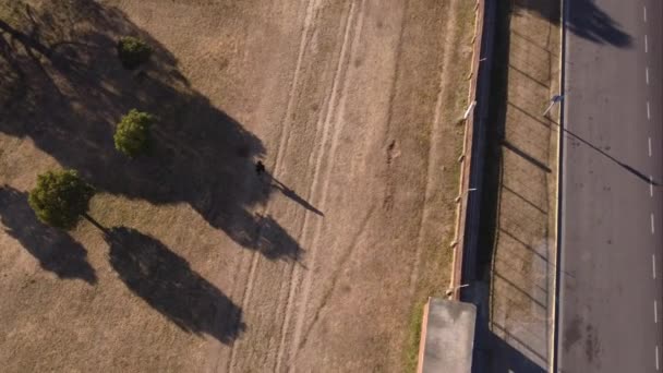 Una Dinámica Toma Aérea Arriba Hacia Abajo Una Mujer Caminando — Vídeo de stock