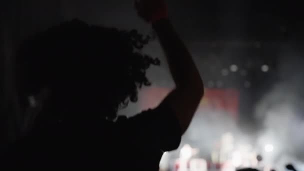 在加拿大多伦多百威举行的夜场音乐会上 一个有着非洲式发型的人在人群中跳跃 Pov — 图库视频影像