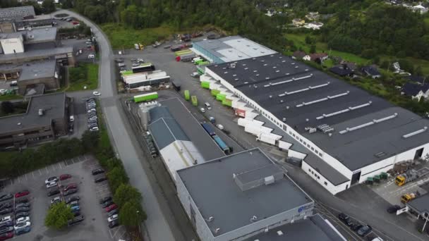 Bring Express Terminal Building Warehouse Nesttun Bergen Norway Aerial Showing — Stock Video