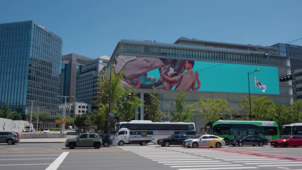 Korean Police Buses Travel Sejong Daero Road National Museum Korean — 비디오