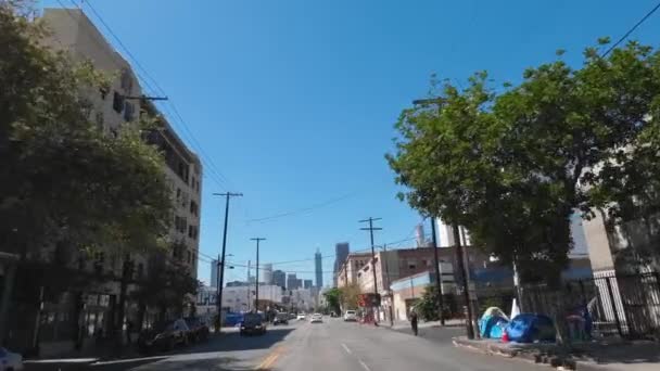 Driver Point View Traveling East Los Angeles Street Daytime Skid — Stock Video