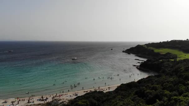 Дрони Літають Над Великим Пляжем Сперми Острові Корсика Починаючи Від — стокове відео