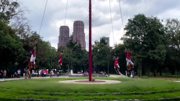 Slow Motion Opname Van Traditionele Papantla Flyers Naderen Het Einde — Stockvideo