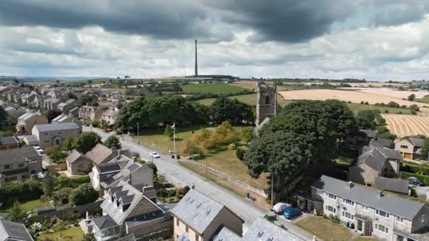 Traditionell Lantlig Engelsk Scen Flygbilder Byhus Staden Emley Huddersfield West — Stockvideo