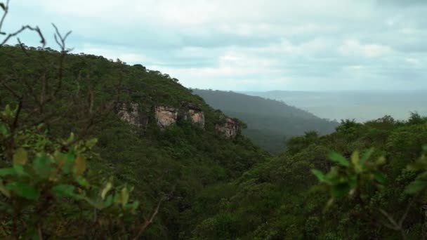 Inclinando Até Tiro Colinas Rolantes Falésias Uma Floresta Tropical Dentro — Vídeo de Stock