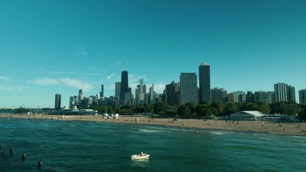Chicago Strand Meer Michigan Antenne Drone — Stockvideo