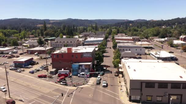 Distrito Histórico Cottage Grove Oregon Muñeca Dron Lento — Vídeo de stock