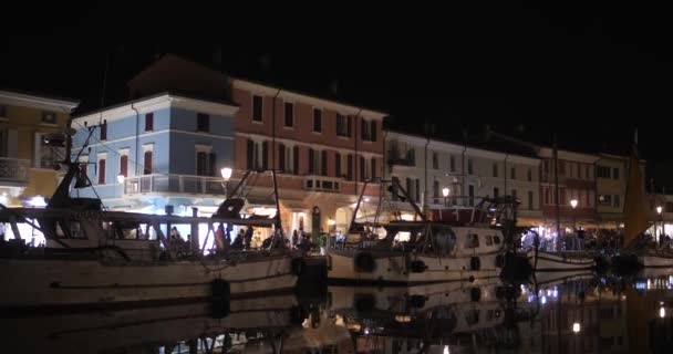 Vista Nocturna Del Famoso Puerto Del Canal Leonardo Vinci Histórico — Vídeo de stock