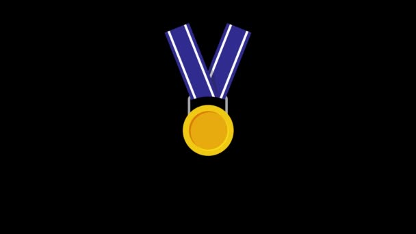 Animated Yellow Gold Medal Blue White Ribbon Award Gold Medal — Stock Video