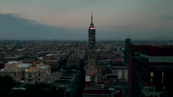 Mexikóváros Torre Latinoamericana Felhőkarcoló Tower Landmark Sunset Aerial — Stock videók