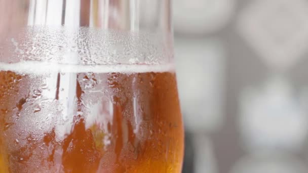 Beer Close Shot Zeitlupe Mann Und Ein Glas Bier Entspannen — Stockvideo