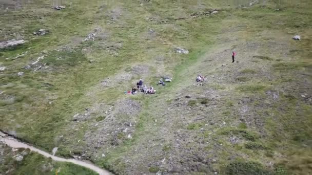 Wiese Den Schweizer Alpen Drohnen Luftaufnahme Gras Und Ein Wanderweg — Stockvideo