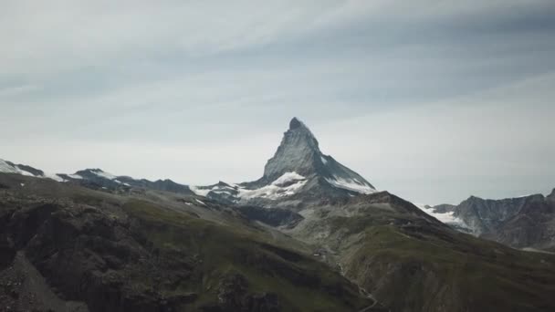 Zermatt Cervin Bergtop Zwitserse Alpen Hoge Hoogte Besneeuwde Scherpe Top — Stockvideo