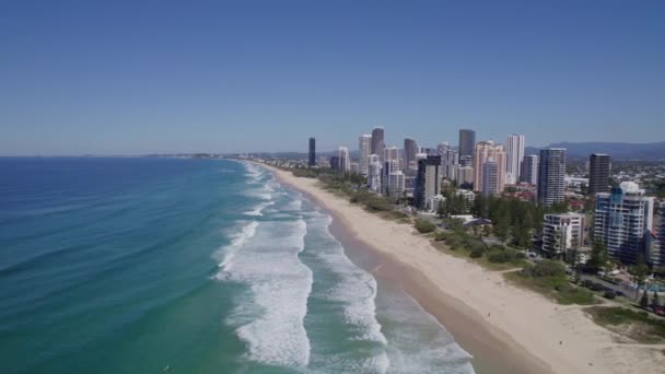 Surfer Paradise Skyline Queenslands Goldküste Bei Tageslicht Australien Luftaufnahme — Stockvideo