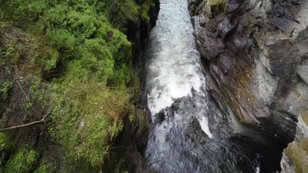 Bordalsgjelet Gorge Voss Norway Forward Moving Aerial Slow Tilt River — Stock Video