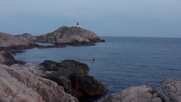 Dronefootage Fisherman Lindesnes Lighthouse Norway Oldest Lighthouse — Stock Video