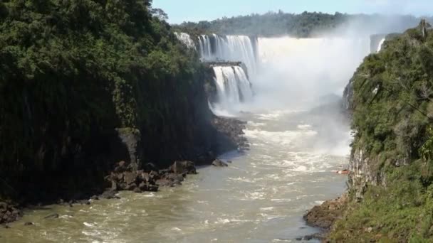 Enorme Canyon Devils Keel Waterval Iguazu Falls Braziliaanse Argentijnse Grens — Stockvideo