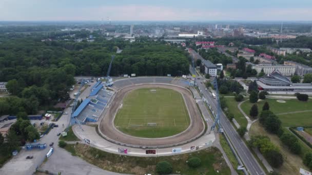 Flyover Polish Motorcycle Speedway Sports Arena Stadium Art Center Chemical — Stock Video