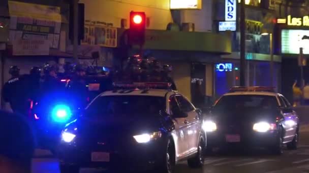 Gruppo Polizia Cavallo Camion Strade Los Angeles Notte California Stati — Video Stock