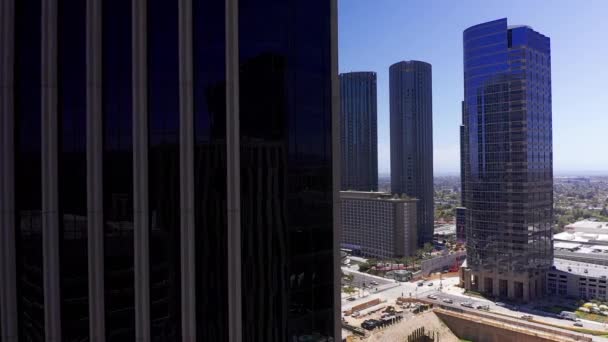 Aerial Close Dolly Shot Revealing Century City Skyscraper Fps — Stock Video