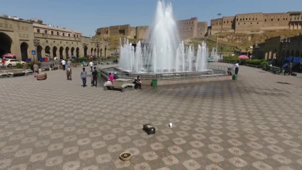 Flygbild Staden Erbil Visar Den Antika Erbil Citadel Och Trädgården — Stockvideo