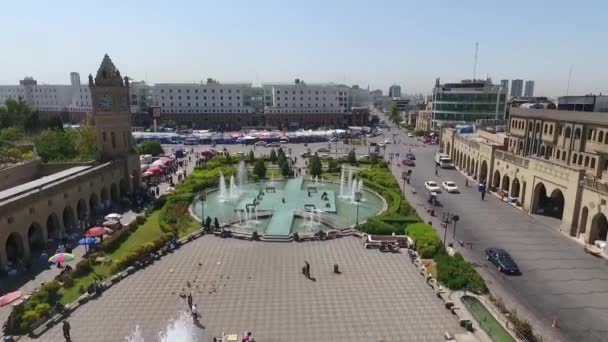 Een Luchtfoto Van Stad Erbil Met Oude Erbil Citadel Tuin — Stockvideo