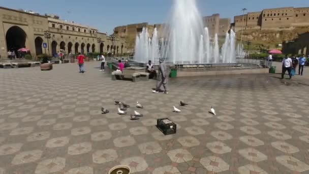 Flygbild Staden Erbil Visar Den Antika Erbil Citadel Och Trädgården — Stockvideo