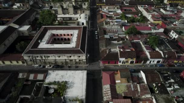 Luchtfoto Boven Unesco Antigua Guatemala Stad Onthult Agua Vulkaan — Stockvideo