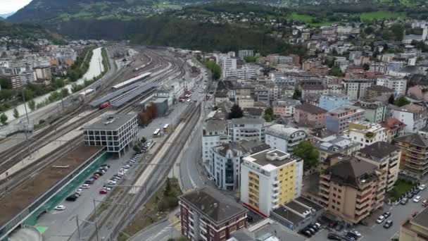 Brig Cidade Nos Alpes Valais Meio Cidade Brig Glis Estação — Vídeo de Stock