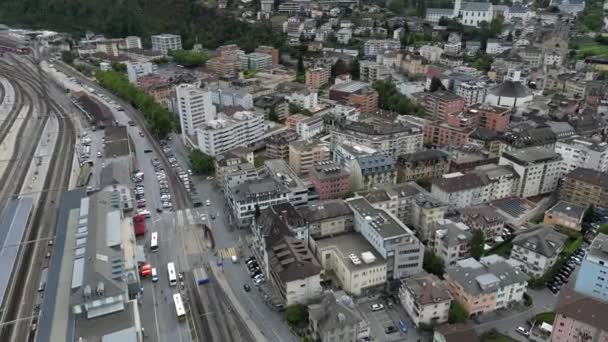 Vue Aérienne Ville Brig Glis Suisse Gare Petite Ville Avec — Video
