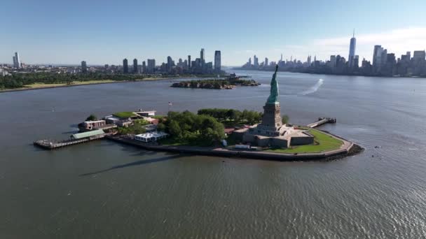 Una Vista Aérea Del Puerto Nueva York Día Soleado Con — Vídeos de Stock