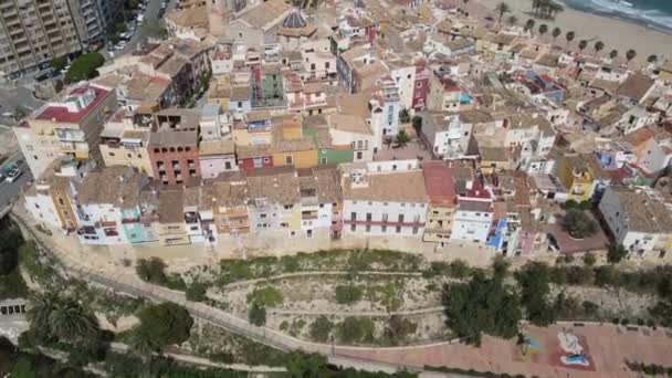 Vue Aérienne Vers Bas Sur Les Bâtiments Colorés Villajoyosa Plage — Video
