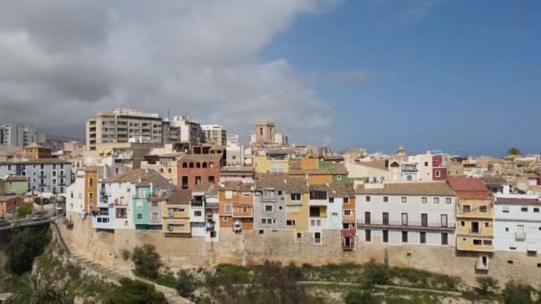 Large Vue Aérienne Ascendante Bâtiments Colorés Villajoyosa Espagne — Video