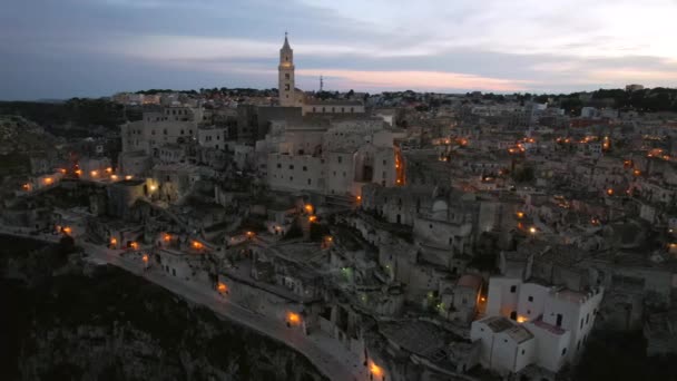 Luchtfoto Van Stad Matera Basilicata Zuid Italië Matera Staat Werelderfgoedlijst — Stockvideo