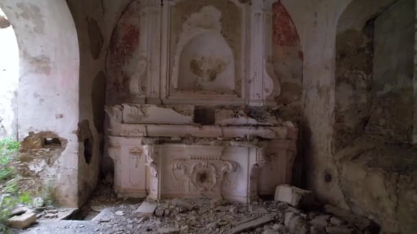 Aerial Video Abandoned Convent State Disrepair Snowing Called Convento Dei — Stock Video