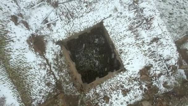 Vídeo Aéreo Convento Abandonado Mau Estado Está Nevando Fora Chamado — Vídeo de Stock