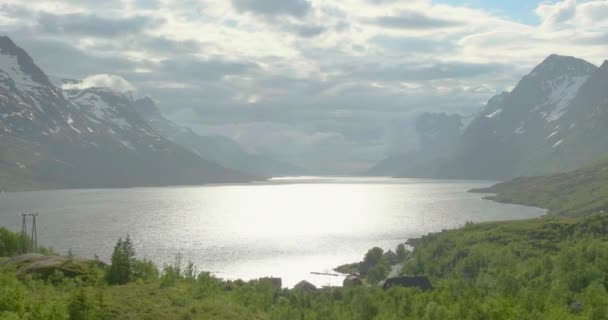 Aerial Drone Flying Ersfjord Crystal Fjord Water Scenic Inlet Idylicl — Stock videók