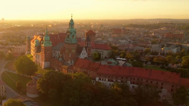 Luchtfoto Rond Wawel Castle Bij Zonsopgang Krakau Polen — Stockvideo