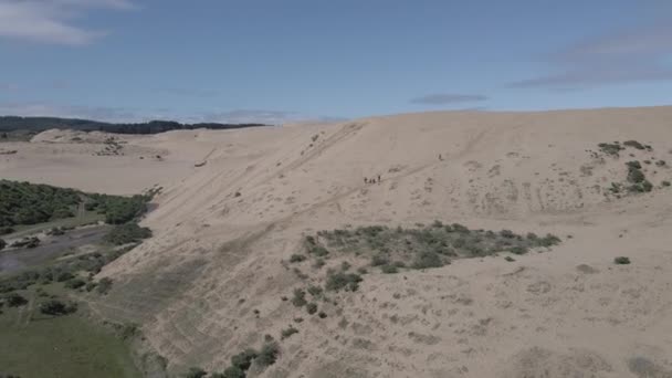 Alta Fps Tiro Círculo Aéreo Linha Onde Dunas Areia Atender — Vídeo de Stock