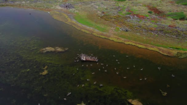 Widok Lotu Ptaka Jezioro Zachodzie Słońca Rotating Drone Shot Floating — Wideo stockowe