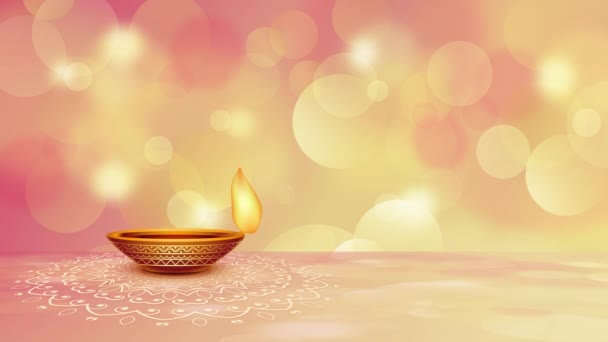 Bokeh Bg上的快乐Diwali Diya动画 — 图库视频影像