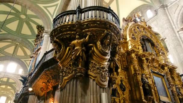 国王教堂的祭坛墨西哥城大都会大教堂内部的金洞细节Cdmx历史中心哥特式艺术 — 图库视频影像