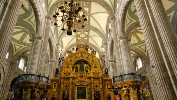 Uvnitř Metropolitní Katedrála Mexico City Zlatý Španělský Mexický Varhanní Sbor — Stock video